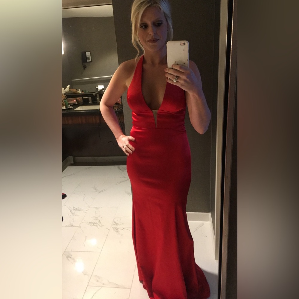 Sherri Hill red satin prom/formal dress. - Picture 2 of 3